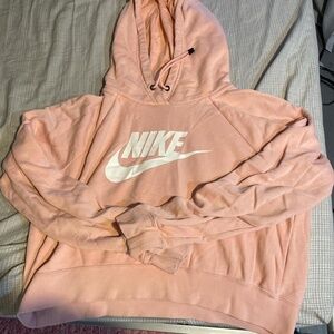 Nike Cropped Pink Hoodie Pullover White Logo Size Medium
